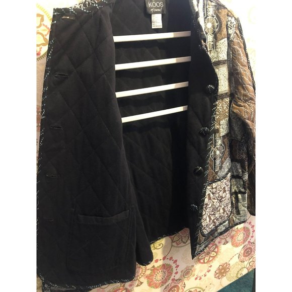 KOOS of Course Sz L Reversible Quilted Abstract Lightweight Silk Jacket - Picture 7 of 8